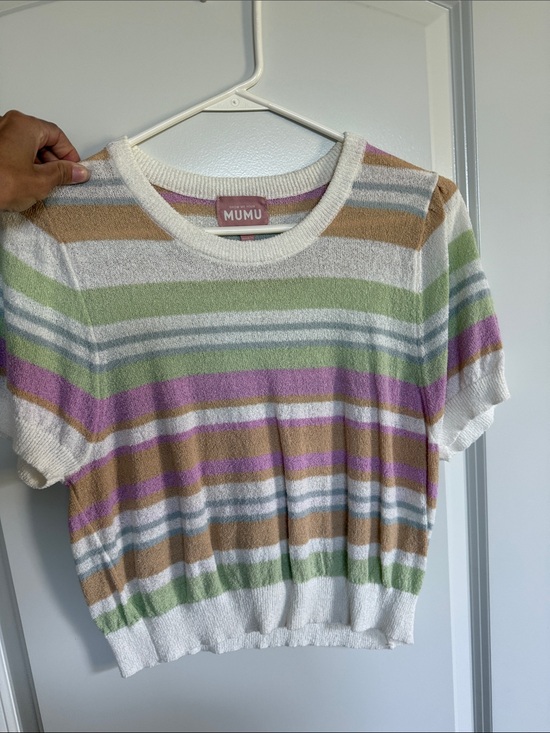 Show Me Your MuMu Tops - Show Me Your MuMu Pastel Stripe Short Sleeve Crew Top